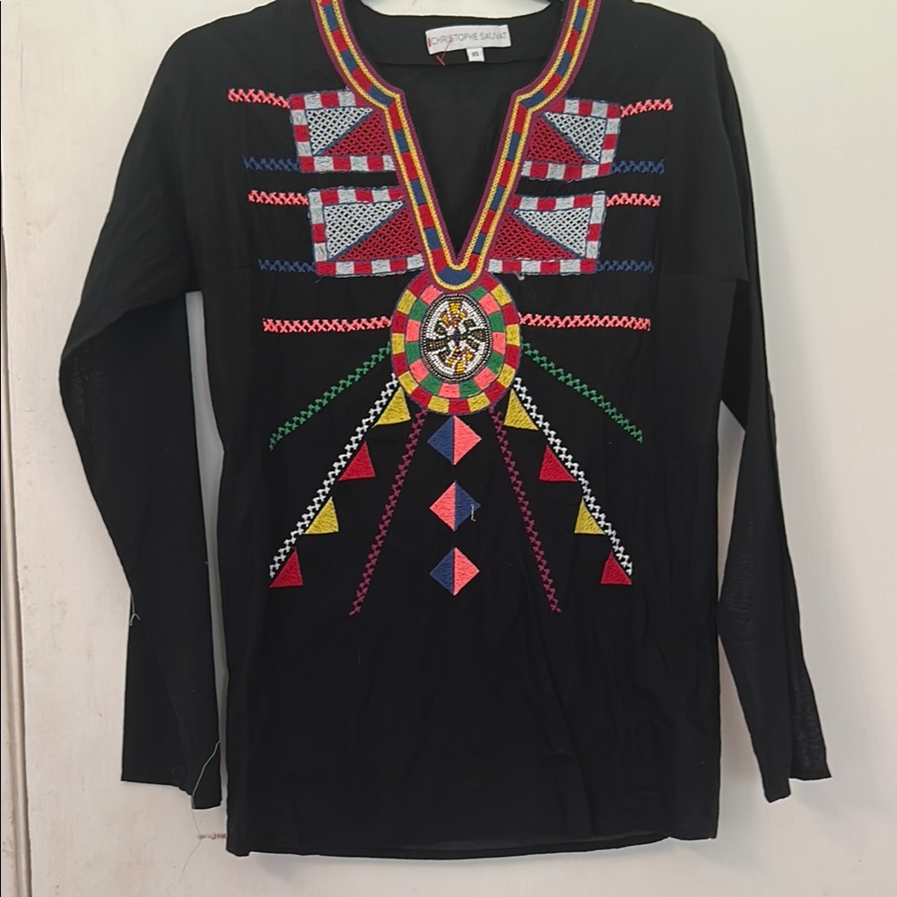 Christophe Sauvat XS Colorful Embroidered Black Tunic
